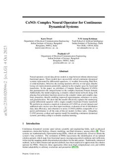 CoNO: Complex Neural Operator for Continuous Dynamical Systems