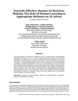 Towards Effective Human-AI Decision-Making: The Role of Human Learning
  in Appropriate Reliance on AI Advice