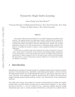 Symmetric Single Index Learning