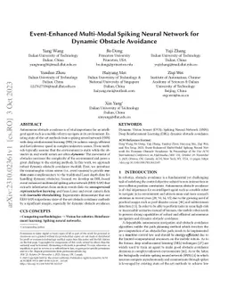 Event-Enhanced Multi-Modal Spiking Neural Network for Dynamic Obstacle
  Avoidance