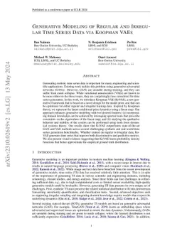 Generative Modeling of Regular and Irregular Time Series Data via
  Koopman VAEs