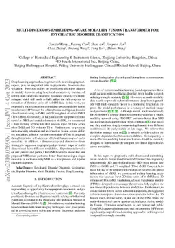 Multi-Dimension-Embedding-Aware Modality Fusion Transformer for
  Psychiatric Disorder Clasification