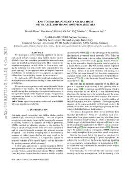 End-to-End Training of a Neural HMM with Label and Transition
  Probabilities