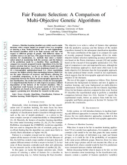 Fair Feature Selection: A Comparison of Multi-Objective Genetic
  Algorithms