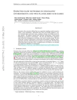 Expected flow networks in stochastic environments and two-player
  zero-sum games
