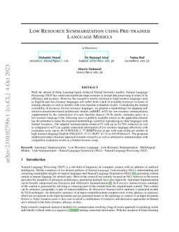 Low Resource Summarization using Pre-trained Language Models