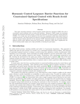 Harmonic Control Lyapunov Barrier Functions for Constrained Optimal
  Control with Reach-Avoid Specifications