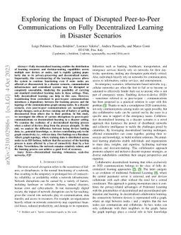 Exploring the Impact of Disrupted Peer-to-Peer Communications on Fully
  Decentralized Learning in Disaster Scenarios