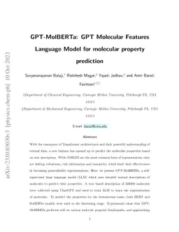 GPT-MolBERTa: GPT Molecular Features Language Model for molecular
  property prediction