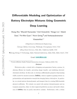 Differentiable Modeling and Optimization of Battery Electrolyte Mixtures
  Using Geometric Deep Learning