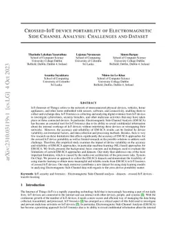 Crossed-IoT device portability of Electromagnetic Side Channel Analysis:
  Challenges and Dataset