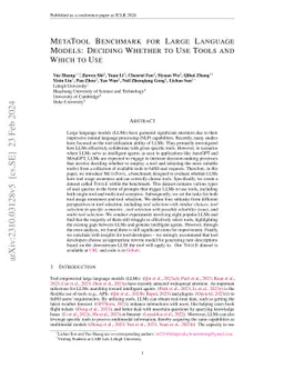 MetaTool Benchmark for Large Language Models: Deciding Whether to Use
  Tools and Which to Use