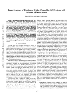 Regret Analysis of Distributed Online Control for LTI Systems with
  Adversarial Disturbances