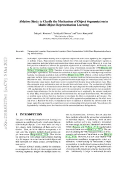 Ablation Study to Clarify the Mechanism of Object Segmentation in
  Multi-Object Representation Learning