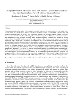 Untargeted White-box Adversarial Attack with Heuristic Defence Methods
  in Real-time Deep Learning based Network Intrusion Detection System