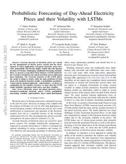 Probabilistic Forecasting of Day-Ahead Electricity Prices and their
  Volatility with LSTMs