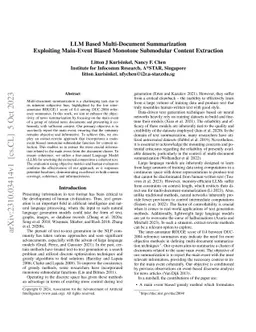 LLM Based Multi-Document Summarization Exploiting Main-Event Biased
  Monotone Submodular Content Extraction
