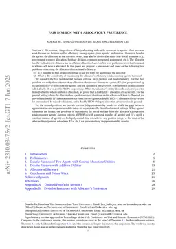 Fair Division with Allocator's Preference