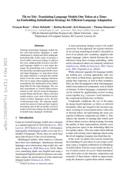 Tik-to-Tok: Translating Language Models One Token at a Time: An
  Embedding Initialization Strategy for Efficient Language Adaptation