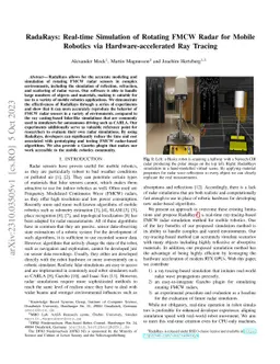 RadaRays: Real-time Simulation of Rotating FMCW Radar for Mobile Robotics via Hardware-accelerated Ray Tracing