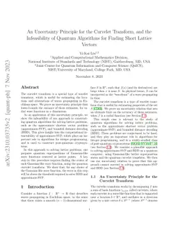 An Uncertainty Principle for the Curvelet Transform, and the
  Infeasibility of Quantum Algorithms for Finding Short Lattice Vectors