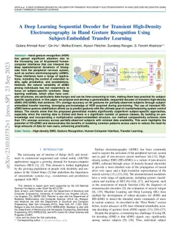 A Deep Learning Sequential Decoder for Transient High-Density
  Electromyography in Hand Gesture Recognition Using Subject-Embedded Transfer
  Learning