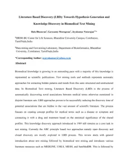 Literature Based Discovery (LBD): Towards Hypothesis Generation and
  Knowledge Discovery in Biomedical Text Mining