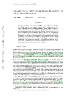 Grokking as a First Order Phase Transition in Two Layer Networks