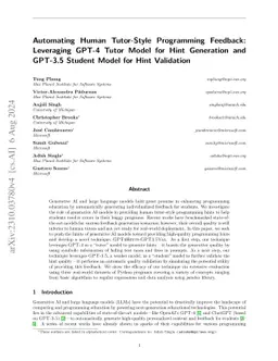 Automating Human Tutor-Style Programming Feedback: Leveraging GPT-4
  Tutor Model for Hint Generation and GPT-3.5 Student Model for Hint Validation