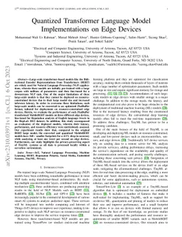 Quantized Transformer Language Model Implementations on Edge Devices