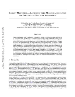 Robust Multimodal Learning with Missing Modalities via
  Parameter-Efficient Adaptation