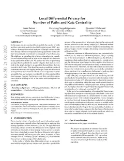Local Differential Privacy for Number of Paths and Katz Centrality
