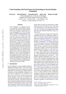 Code-Switching with Word Senses for Pretraining in Neural Machine
  Translation