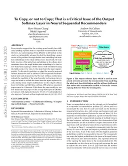 To Copy, or not to Copy; That is a Critical Issue of the Output Softmax
  Layer in Neural Sequential Recommenders