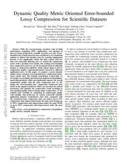 Dynamic Quality Metric Oriented Error-bounded Lossy Compression for
  Scientific Datasets