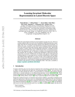 Learning Invariant Molecular Representation in Latent Discrete Space