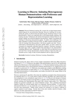 Learning to Discern: Imitating Heterogeneous Human Demonstrations with
  Preference and Representation Learning