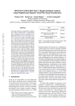 RSM-NLP at BLP-2023 Task 2: Bangla Sentiment Analysis using Weighted and
  Majority Voted Fine-Tuned Transformers