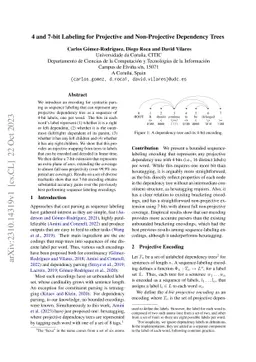 4 and 7-bit Labeling for Projective and Non-Projective Dependency Trees