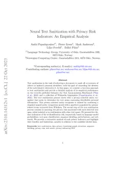 Neural Text Sanitization with Privacy Risk Indicators: An Empirical
  Analysis