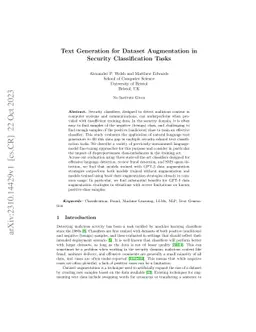 Text generation for dataset augmentation in security classification
  tasks