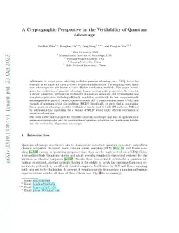 A Cryptographic Perspective on the Verifiability of Quantum Advantage