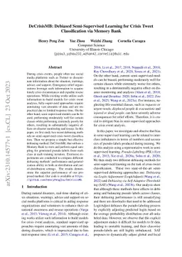 DeCrisisMB: Debiased Semi-Supervised Learning for Crisis Tweet
  Classification via Memory Bank