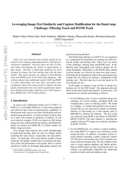 Leveraging Image-Text Similarity and Caption Modification for the
  DataComp Challenge: Filtering Track and BYOD Track