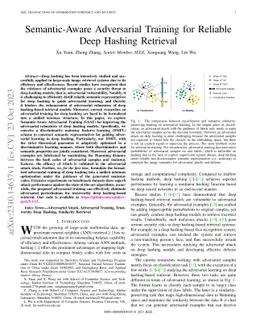 Semantic-Aware Adversarial Training for Reliable Deep Hashing Retrieval