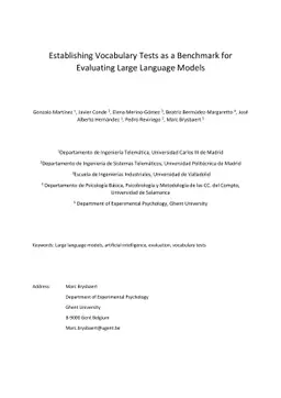 Establishing Vocabulary Tests as a Benchmark for Evaluating Large
  Language Models