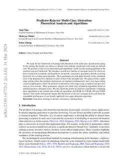 Predictor-Rejector Multi-Class Abstention: Theoretical Analysis and
  Algorithms