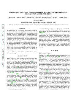 Leveraging Timestamp Information for Serialized Joint Streaming
  Recognition and Translation