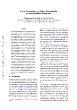System Combination via Quality Estimation for Grammatical Error
  Correction
