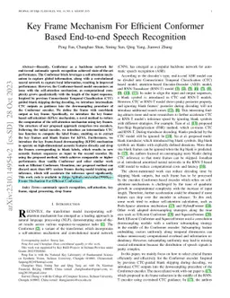 Key Frame Mechanism For Efficient Conformer Based End-to-end Speech
  Recognition